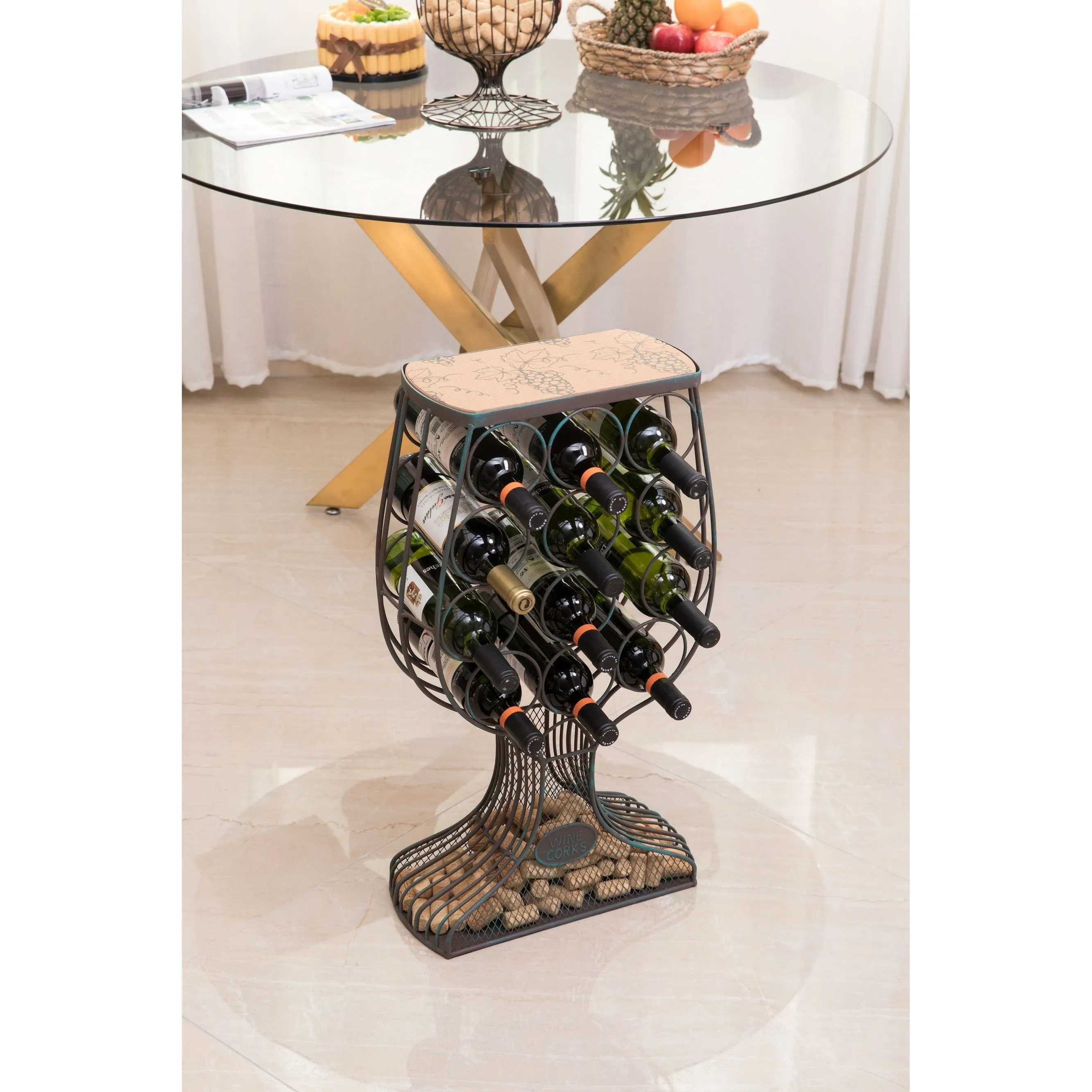 Metal Goblet Wine Rack with Cork Holder