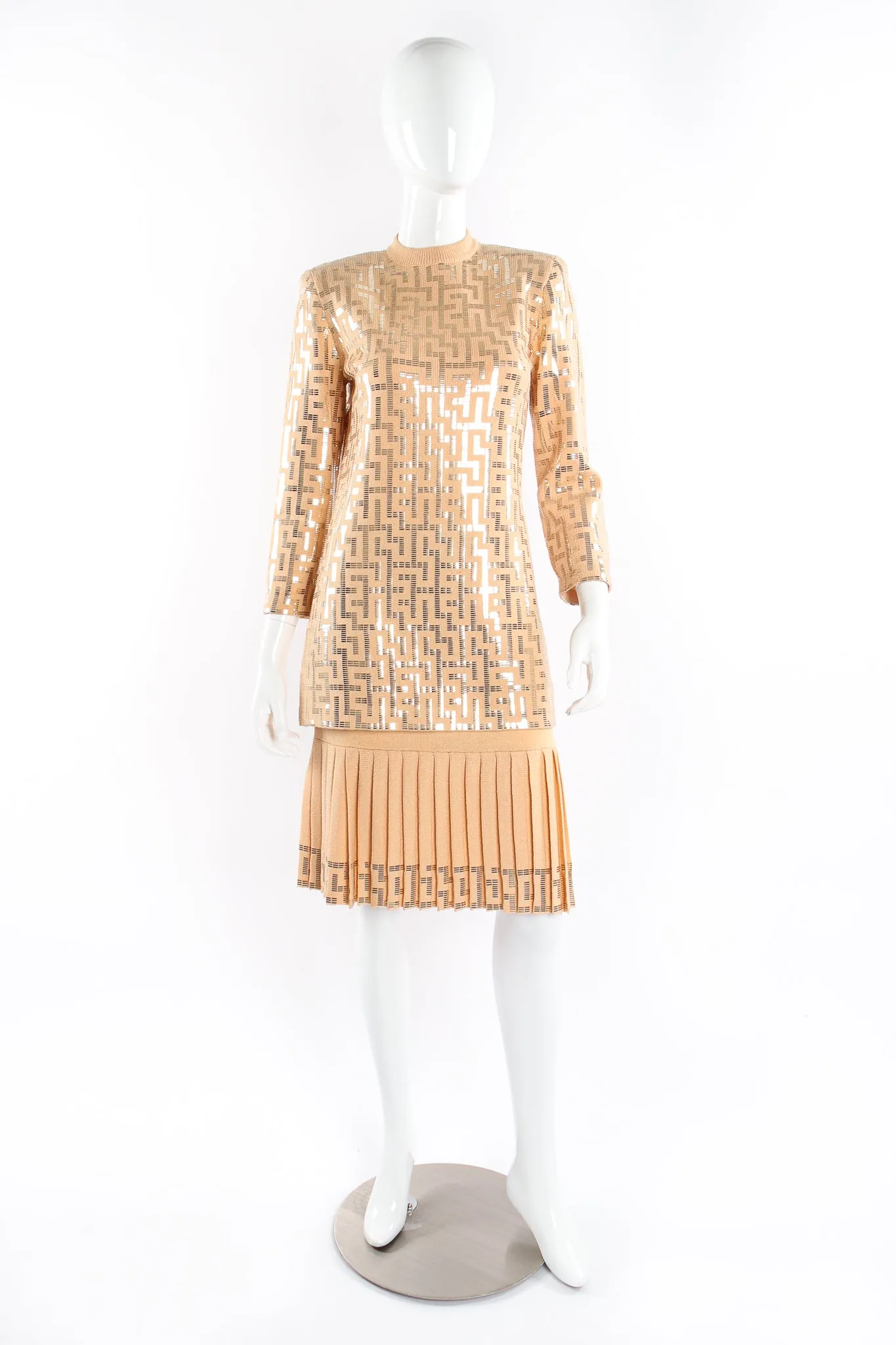 Metallic Patterned Knit Tunic & Skirt Set