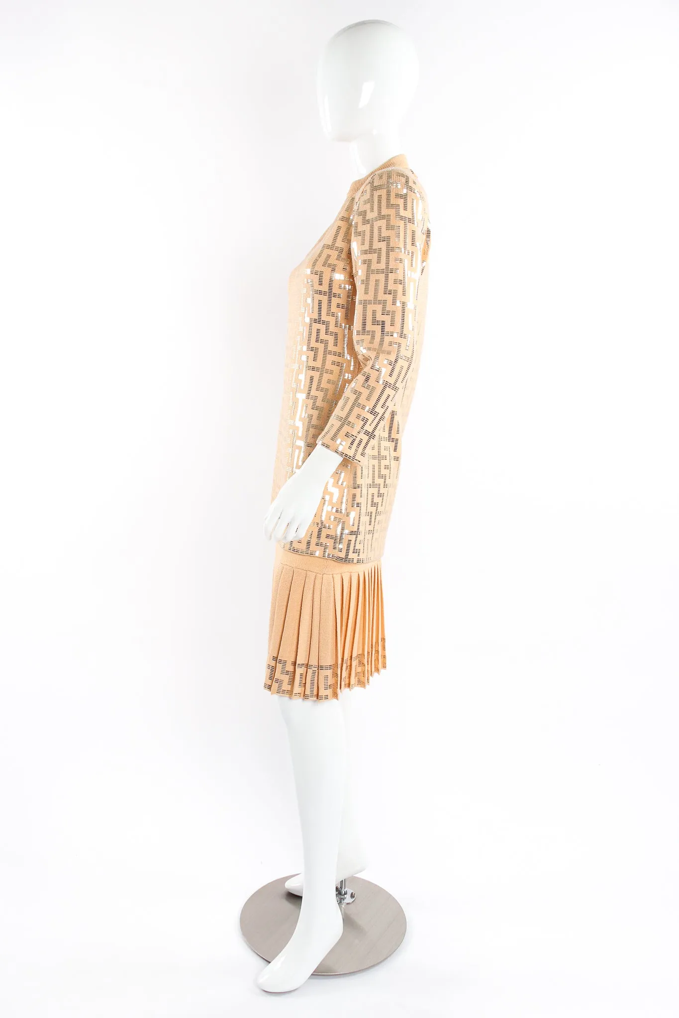 Metallic Patterned Knit Tunic & Skirt Set