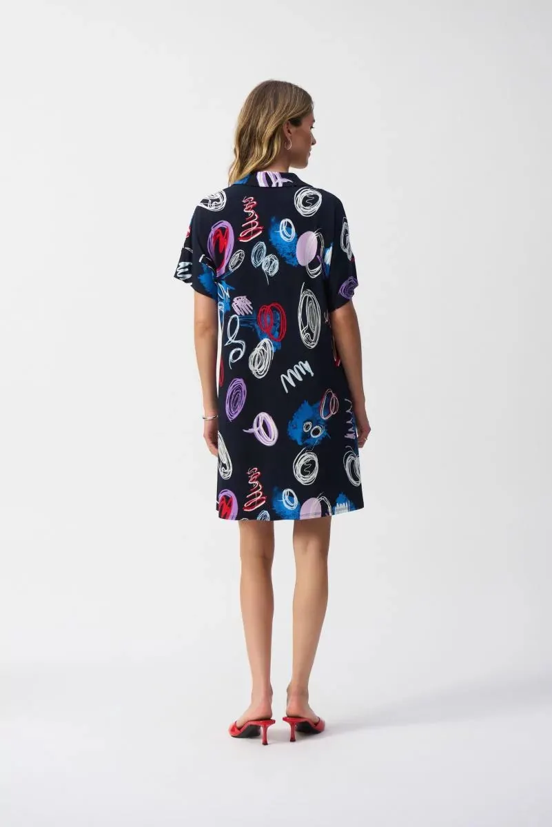 Midnight Blue/Multi Abstract Print A-Line Dress Style 251111