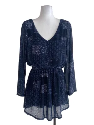 Navy Blue Patterned Blouson Dress