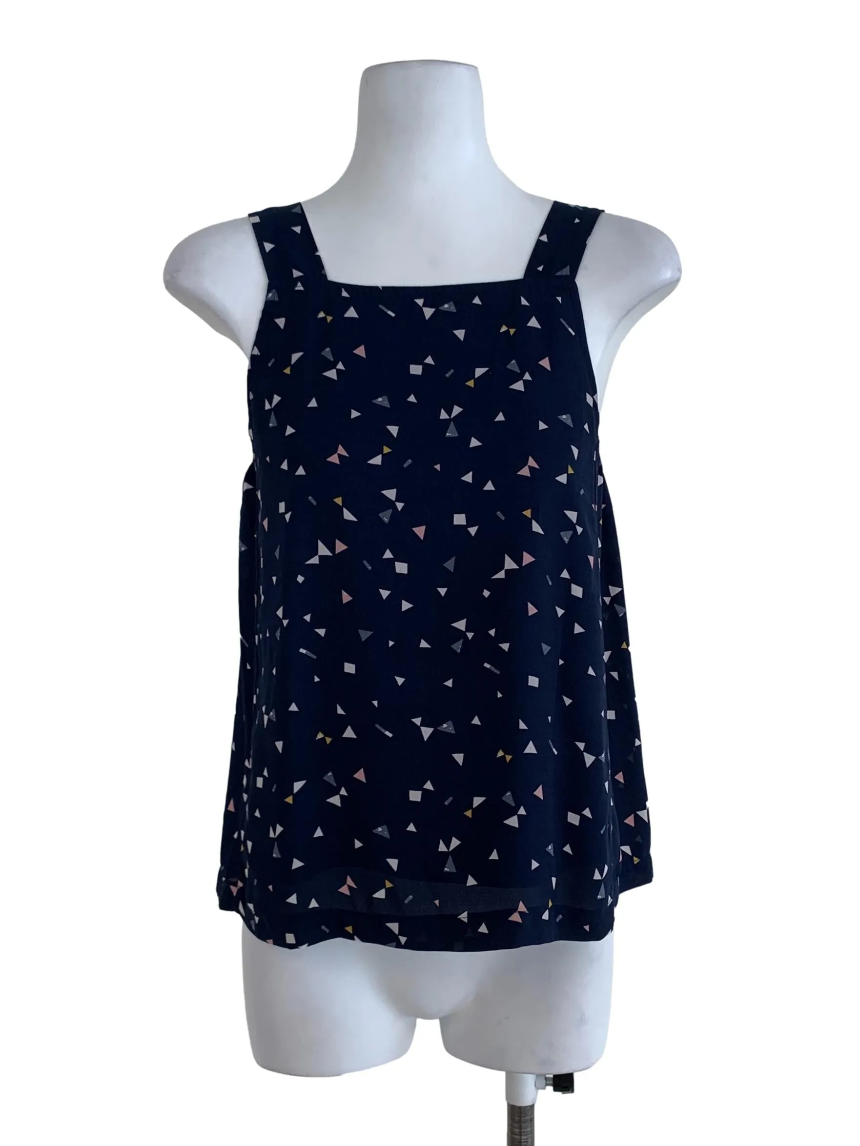 Navy Blue Triangle Patterned Tank Top