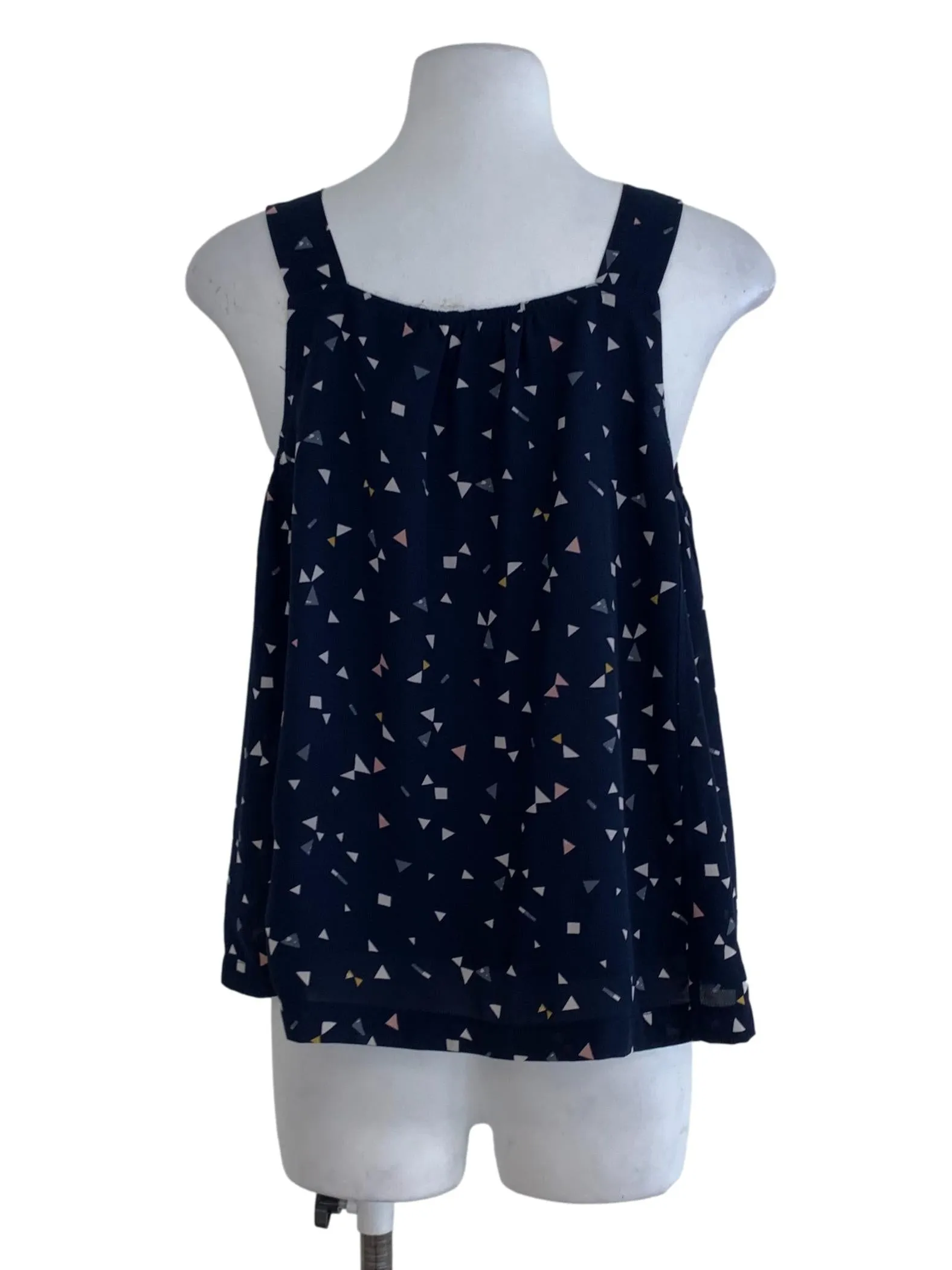 Navy Blue Triangle Patterned Tank Top