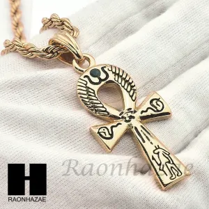 New 14k Gold PT ANKH Cross Pendant 15mm Miami Cuban 30" Necklace S195