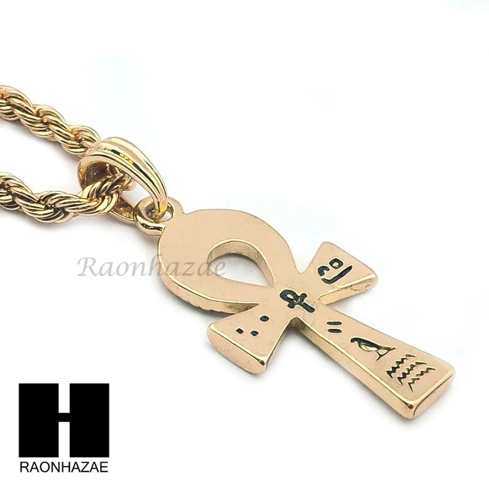 New 14k Gold PT ANKH Cross Pendant 15mm Miami Cuban 30" Necklace S195