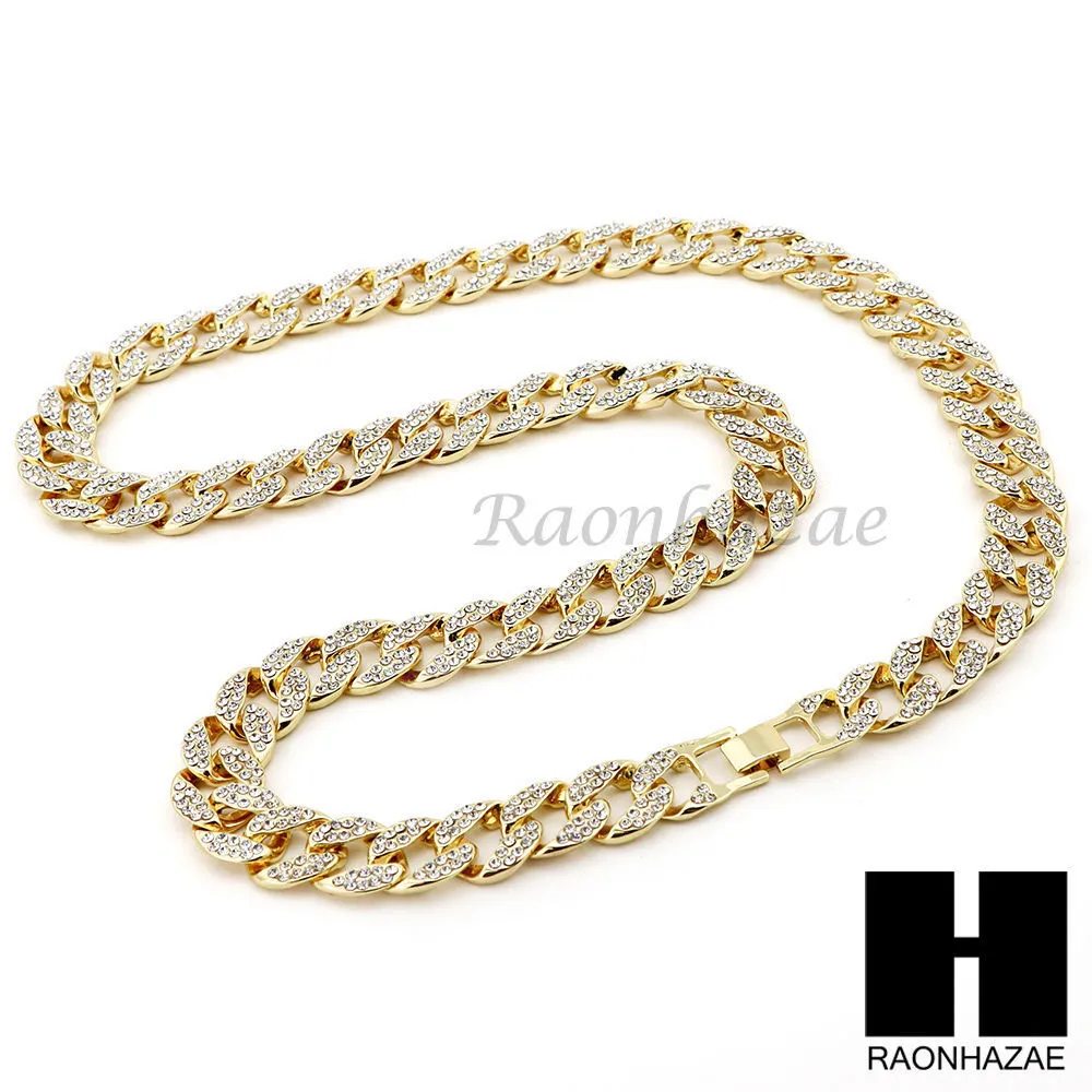 New 14k Gold PT ANKH Cross Pendant 15mm Miami Cuban 30" Necklace S195