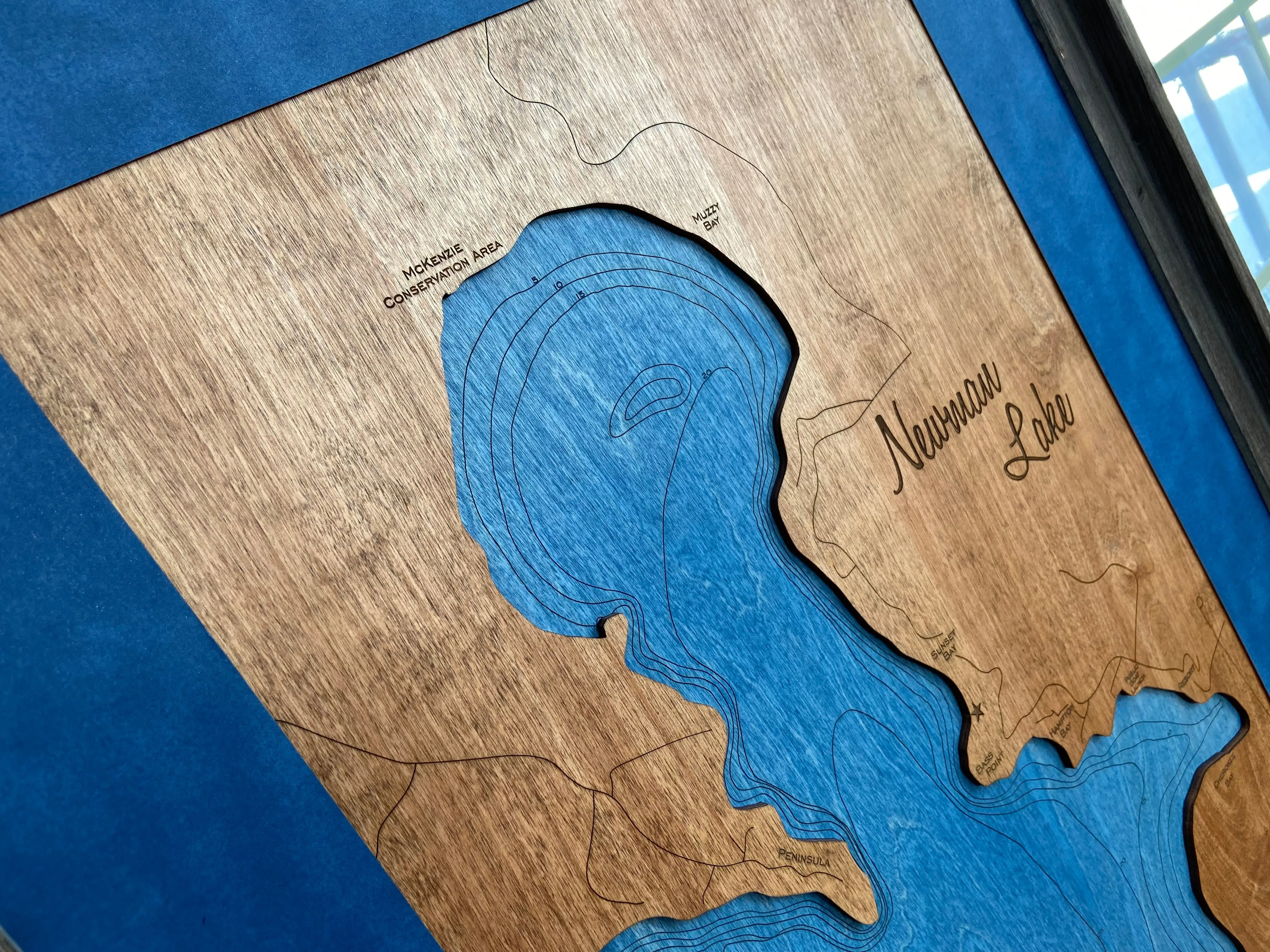 Newman Lake, Washington - Custom Engraved 3-D Wood Map Wall Hanging