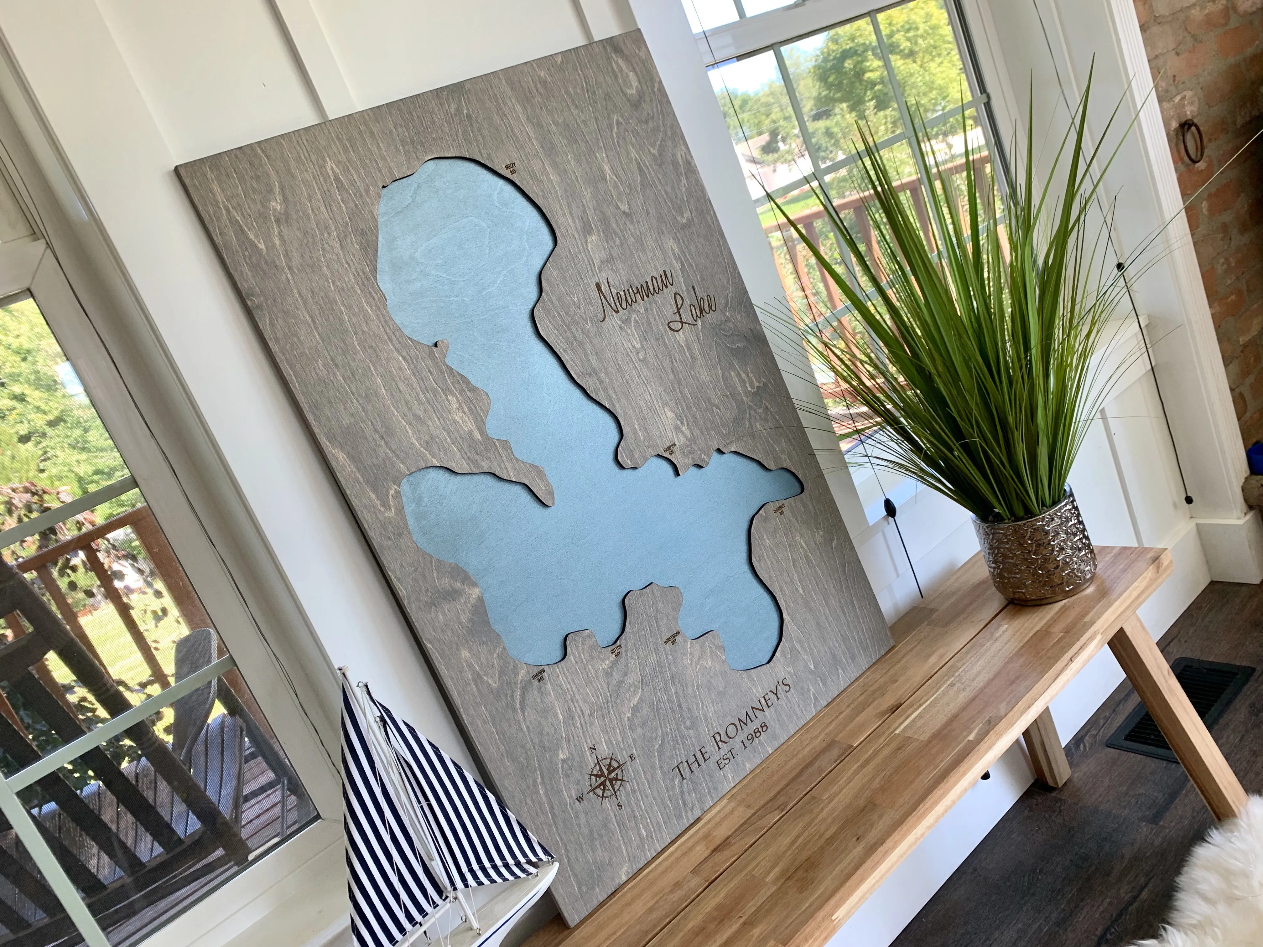 Newman Lake, Washington - Custom Engraved 3-D Wood Map Wall Hanging