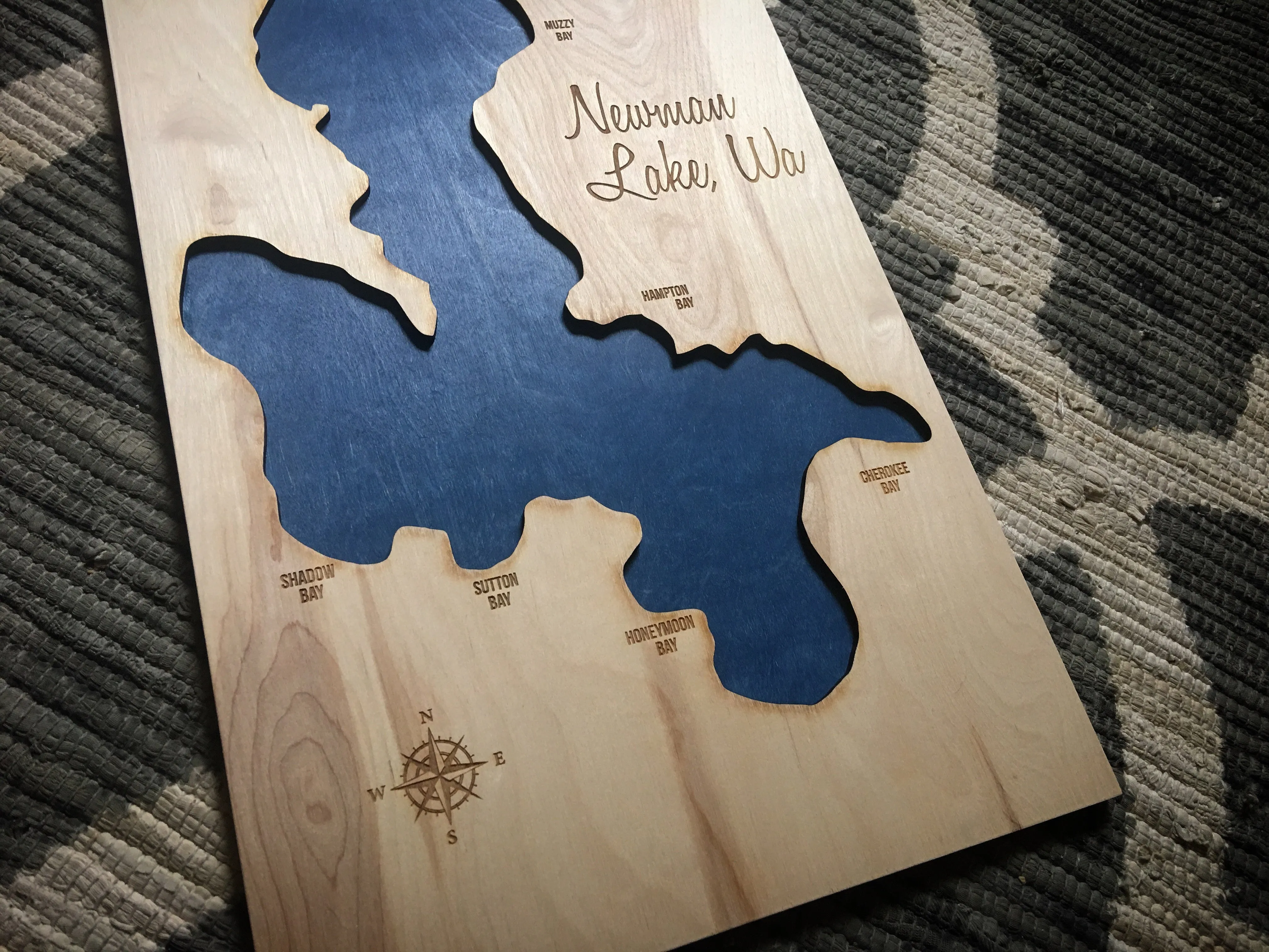 Newman Lake, Washington - Custom Engraved 3-D Wood Map Wall Hanging
