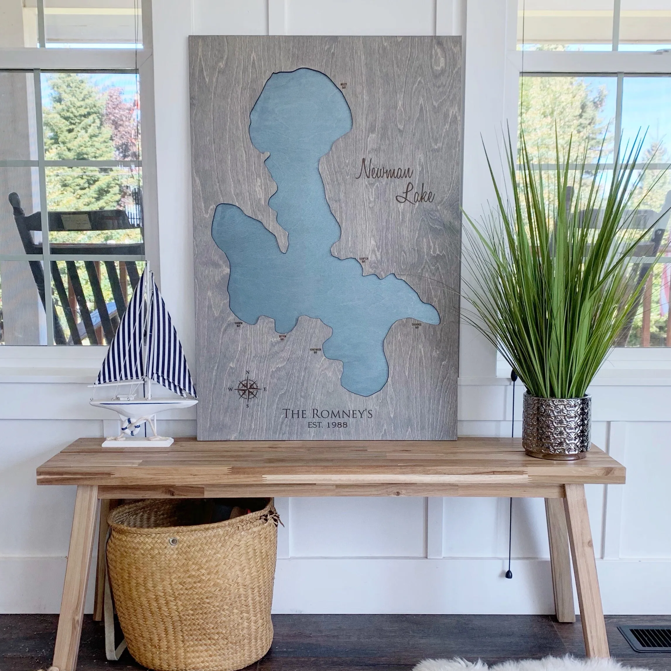 Newman Lake, Washington - Custom Engraved 3-D Wood Map Wall Hanging