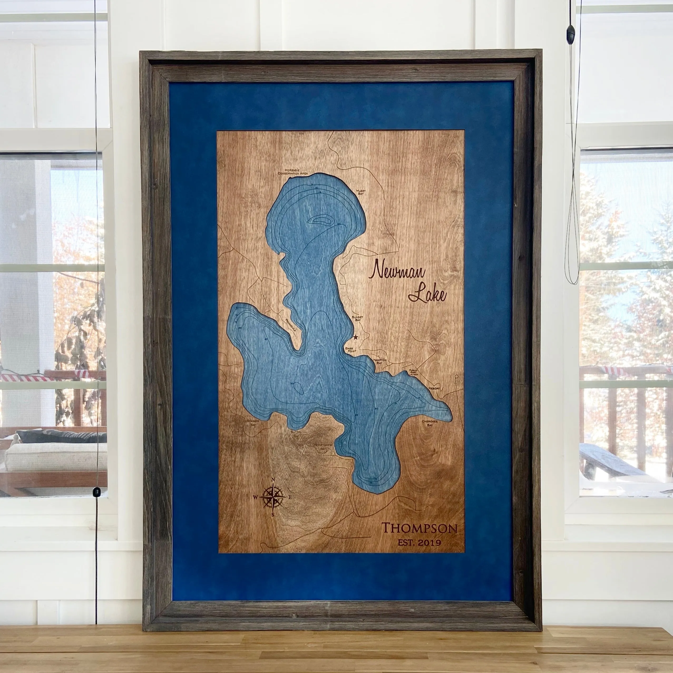 Newman Lake, Washington - Custom Engraved 3-D Wood Map Wall Hanging