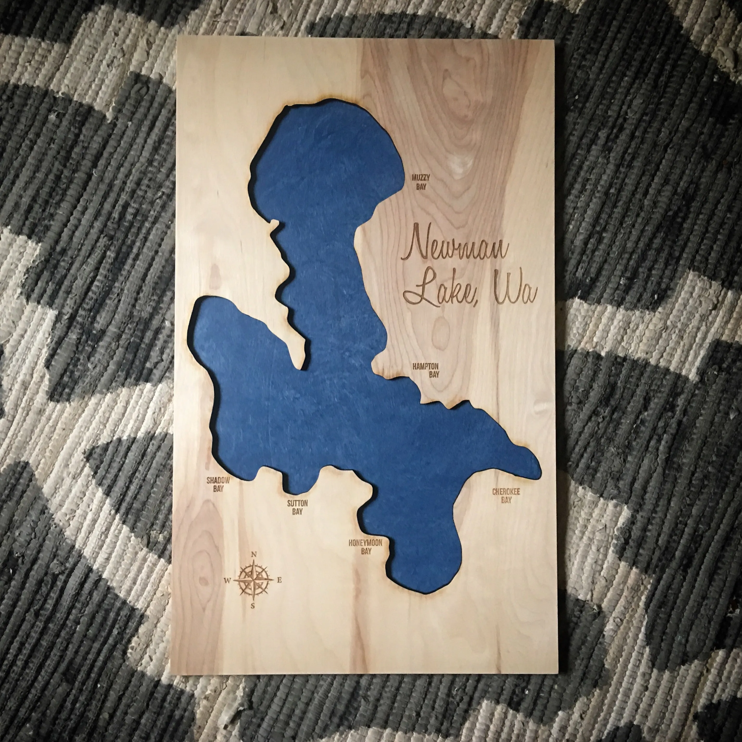 Newman Lake, Washington - Custom Engraved 3-D Wood Map Wall Hanging