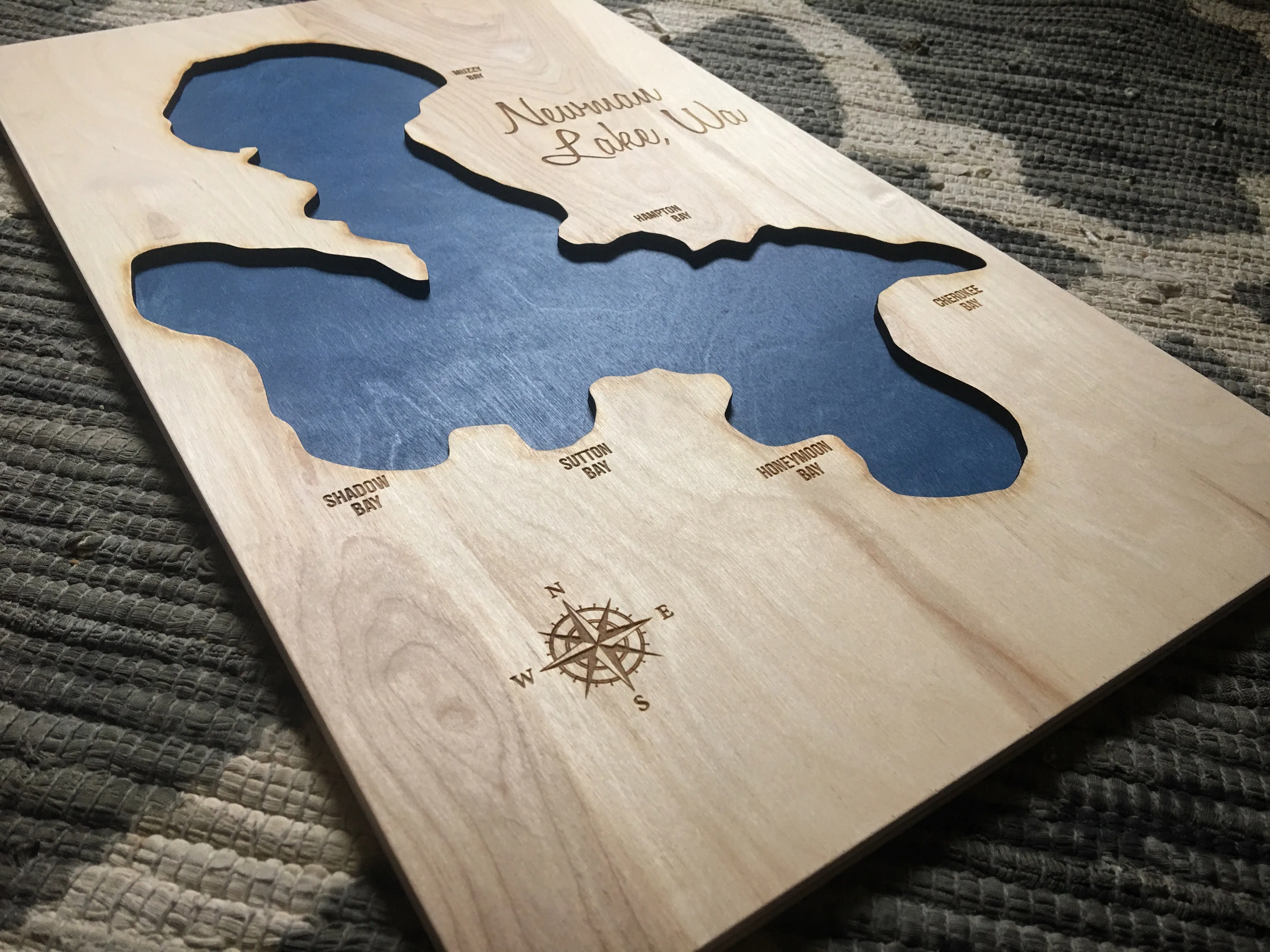 Newman Lake, Washington - Custom Engraved 3-D Wood Map Wall Hanging