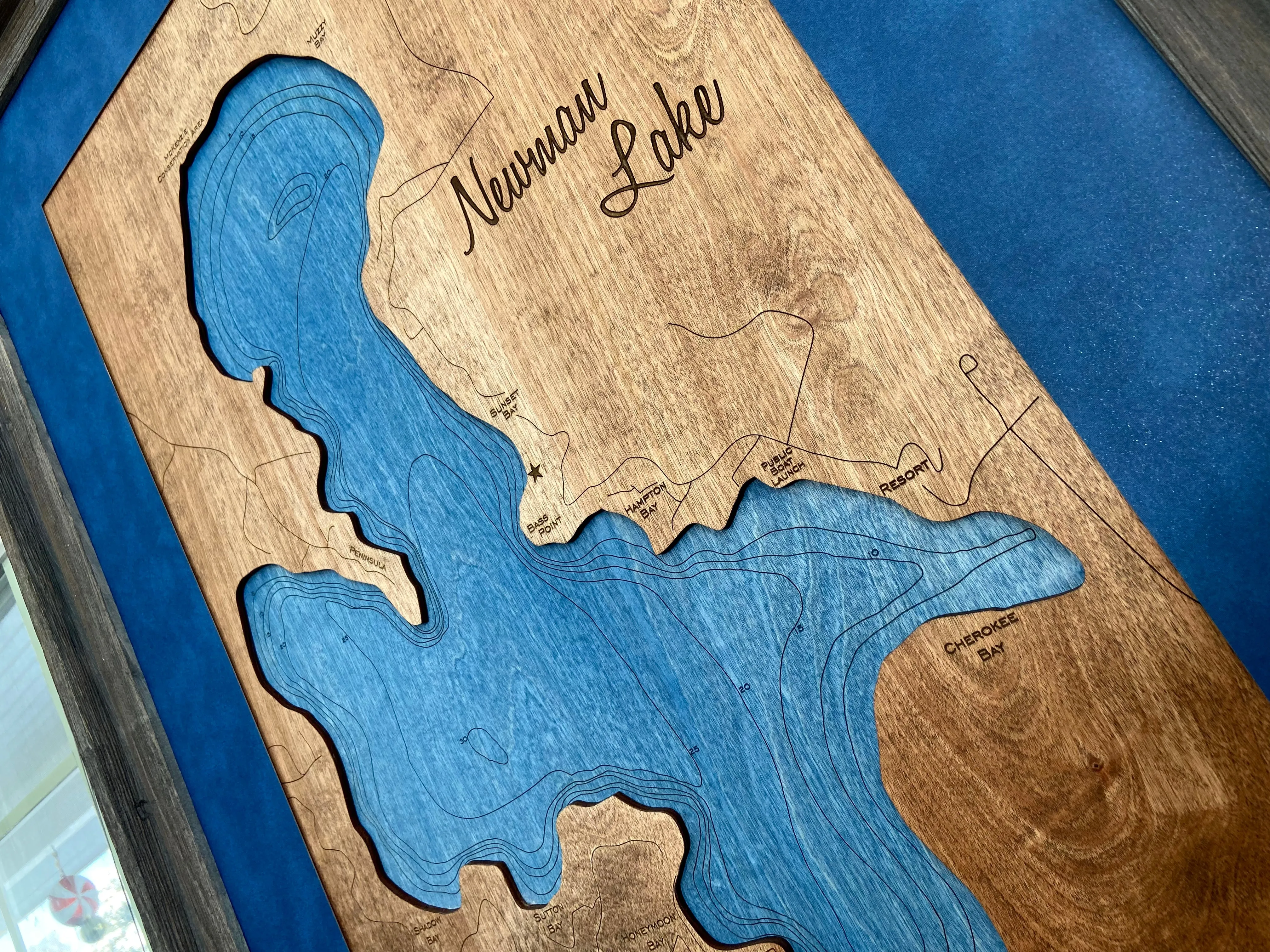 Newman Lake, Washington - Custom Engraved 3-D Wood Map Wall Hanging