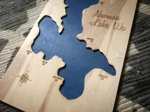 Newman Lake, Washington - Custom Engraved 3-D Wood Map Wall Hanging