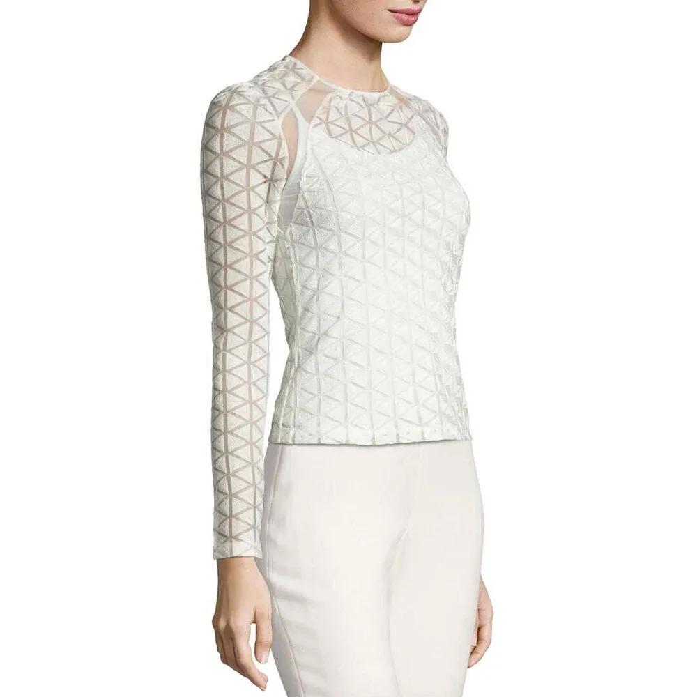 Norah Long Sleeve Embroidered Top - Egret