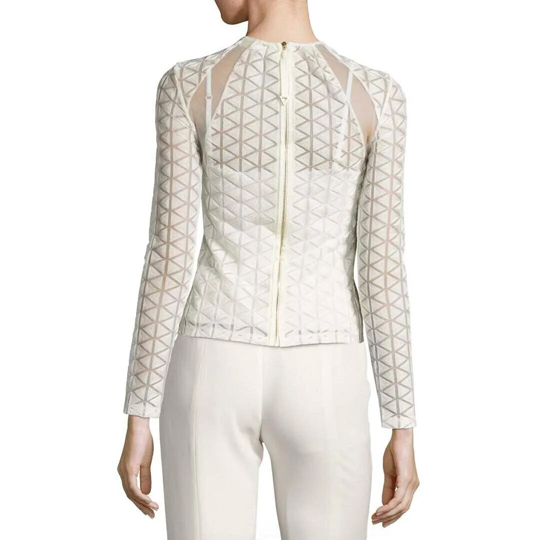 Norah Long Sleeve Embroidered Top - Egret