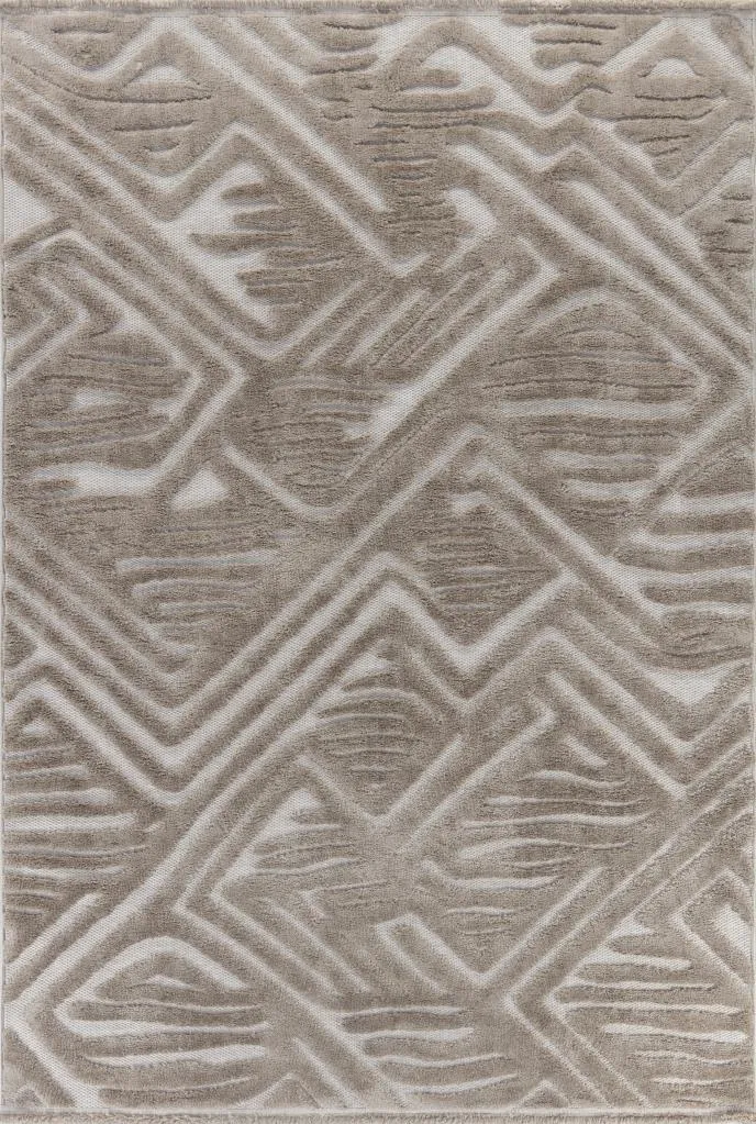 Orion Geometric and Embossed Patterned Beige Area Rug 4222