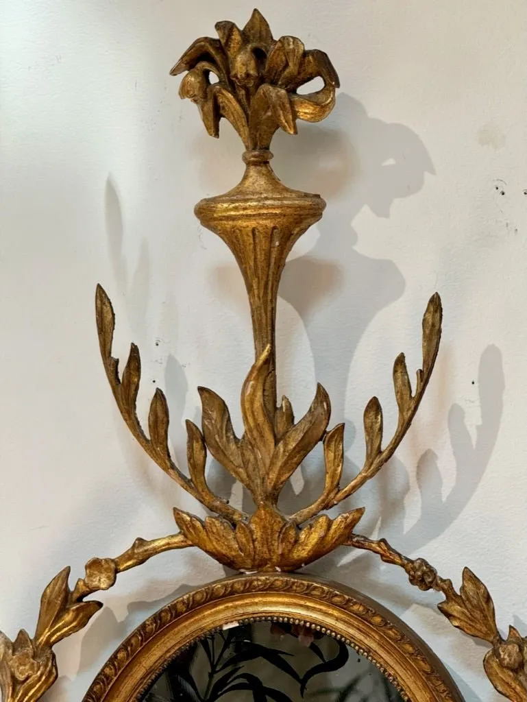 Pair of George III girandole mirrors with eglomise birds - sconces