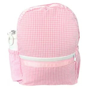 Personalized Gingham Baby Pink Large Backpack w/Pockets
