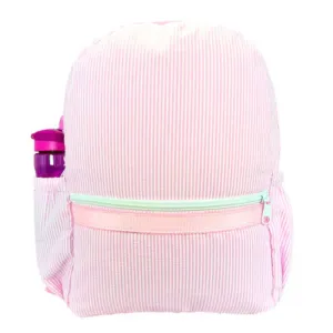 Personalized Seersucker Baby Pink Large Backpack w/ Pockets