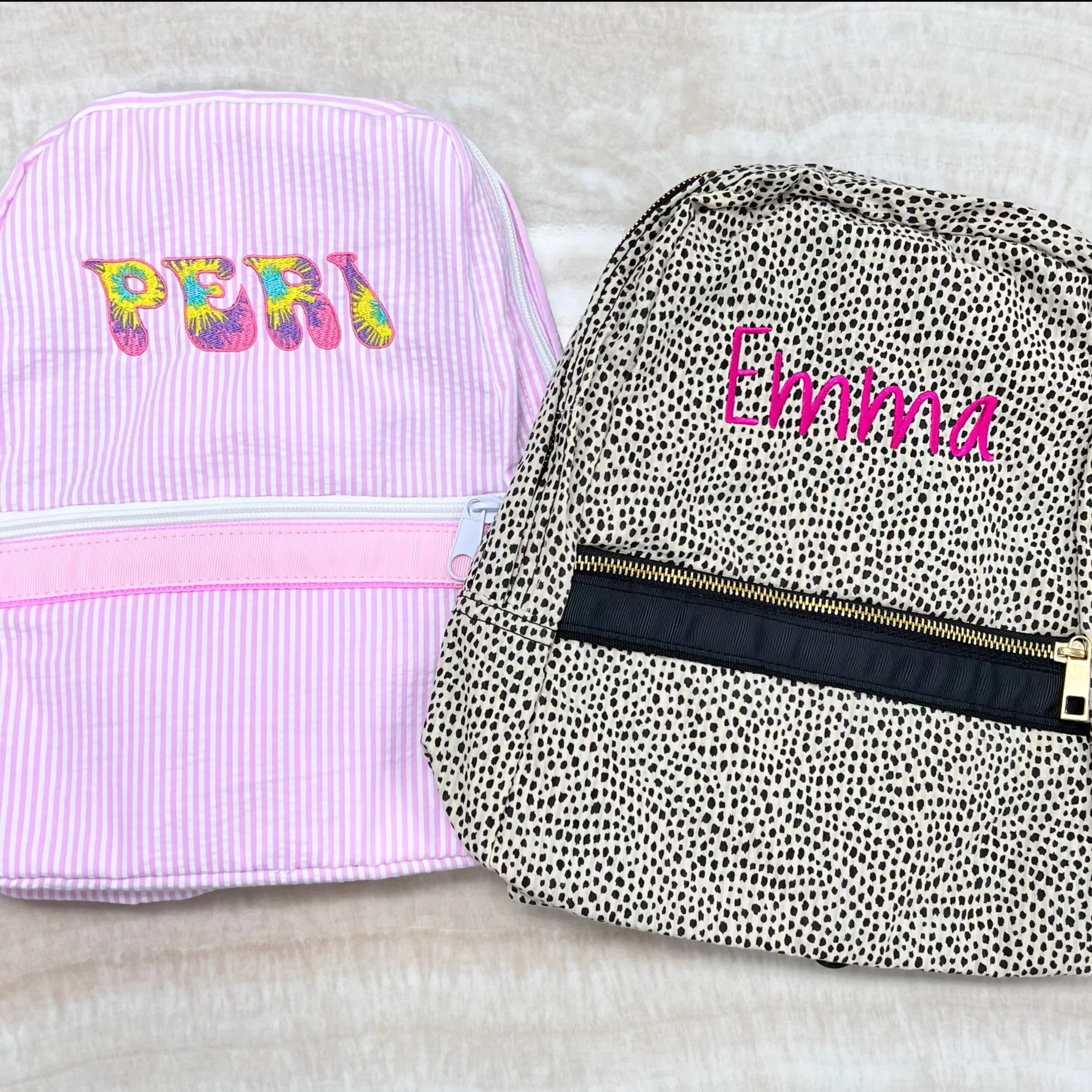 Personalized Seersucker Baby Pink Large Backpack w/ Pockets