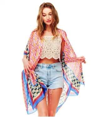 Pink & Blue Silky Kimono