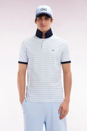 Polo marinière à manches courtes en coton stretch rayé ciel coupe ajustée