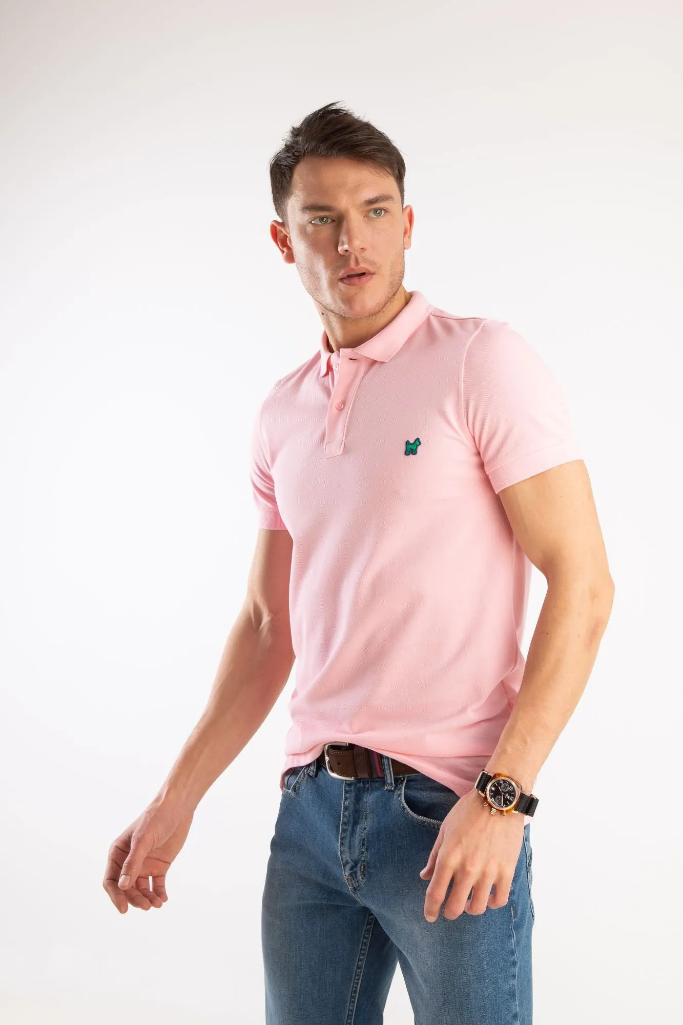 Polo Slim Liso Rosa
