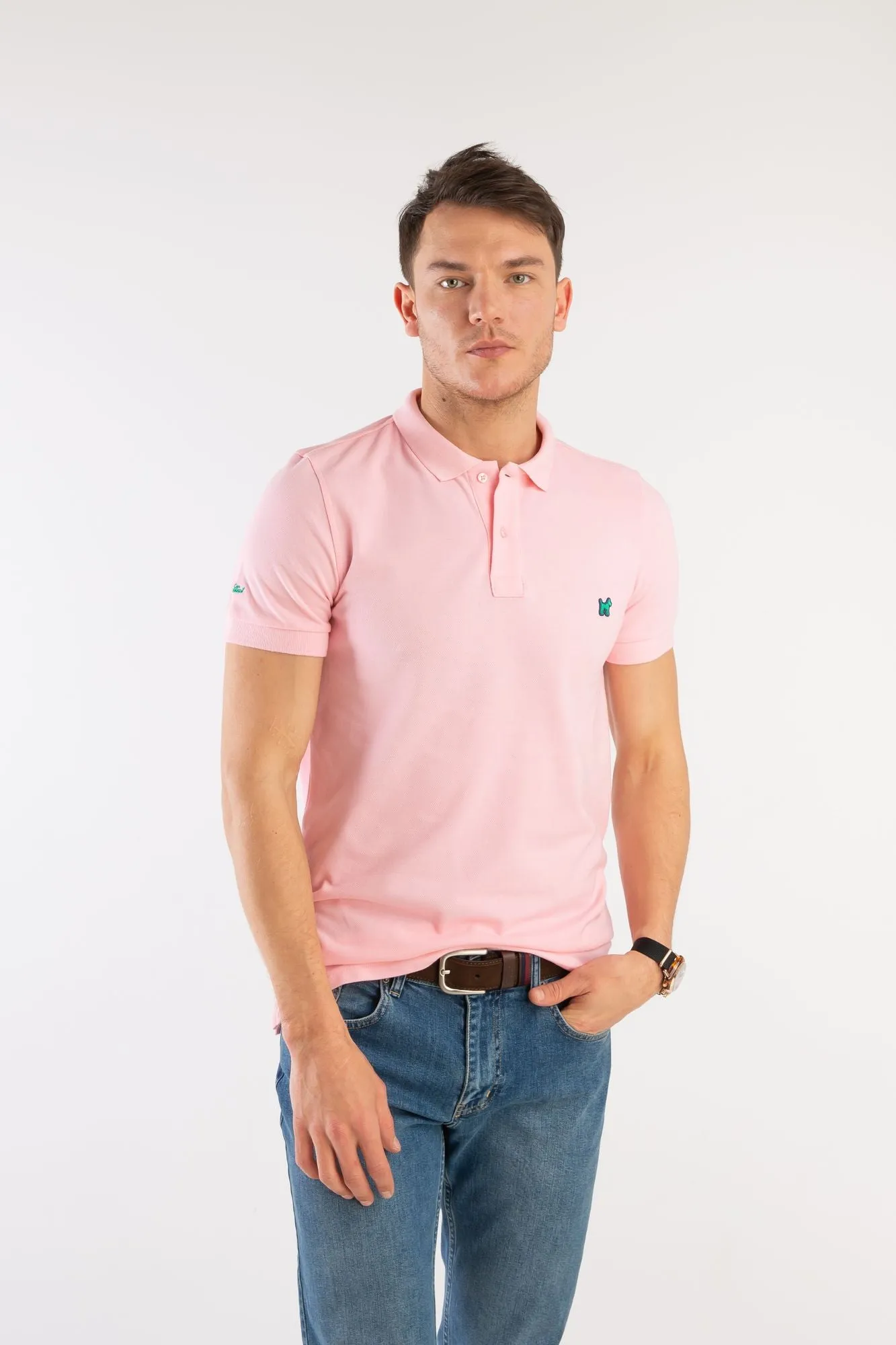 Polo Slim Liso Rosa