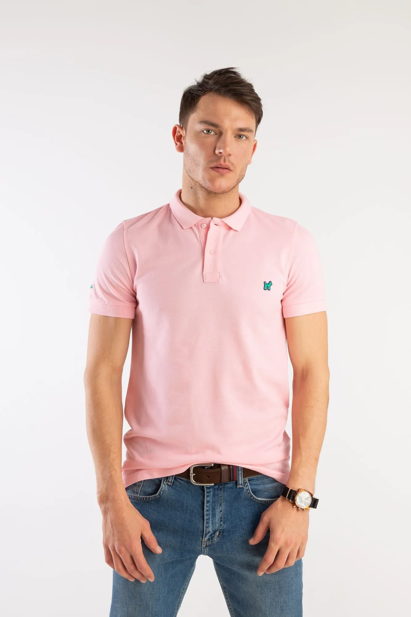 Polo Slim Liso Rosa