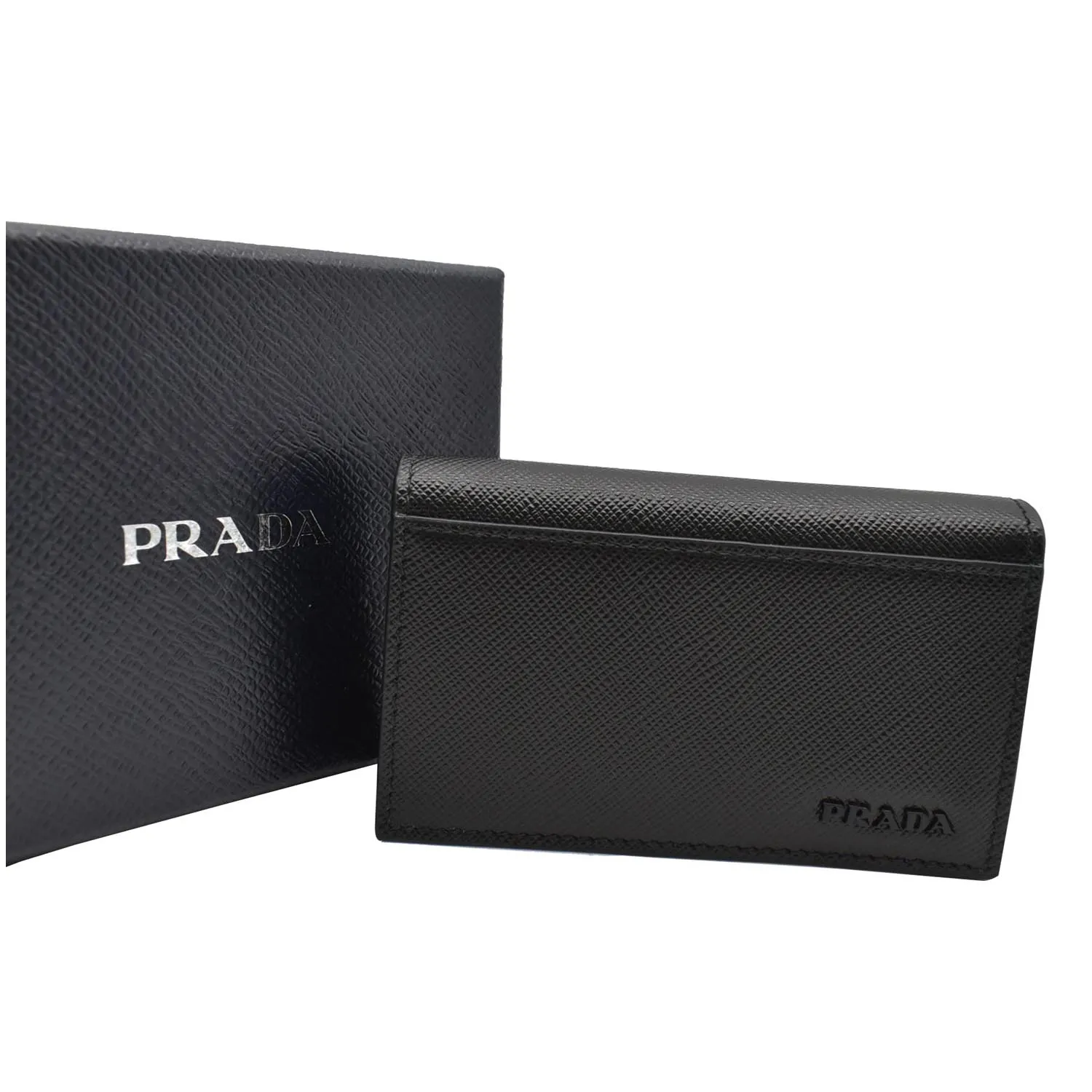 PRADA Saffiano Leather Active Card Holder Wallet Black- 15% OFF