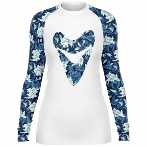 PREMIUM WOMEN'S BLUE FLORAL MEGALODON RASH GUARD - FREE SHIPPING