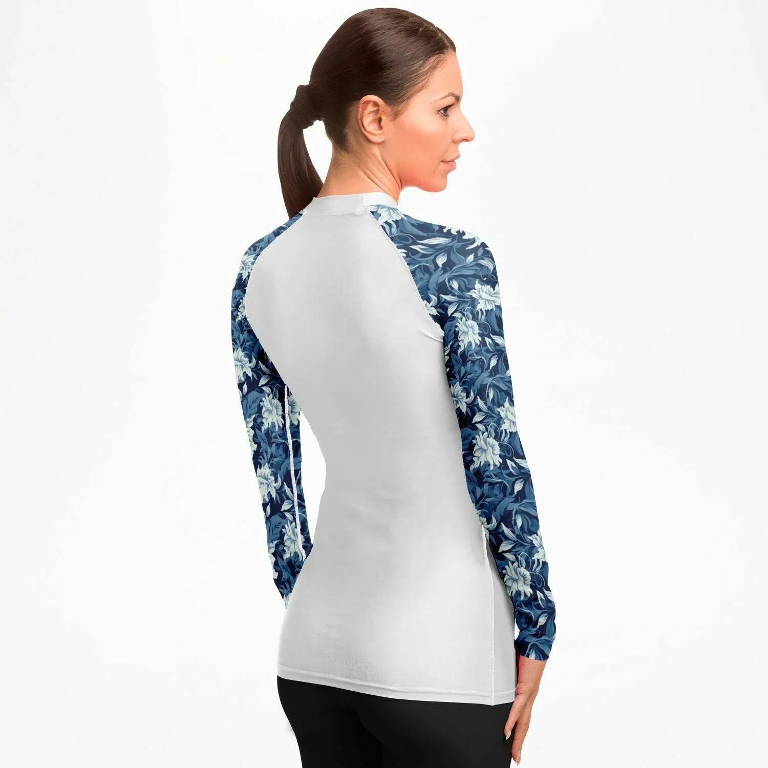 PREMIUM WOMEN'S BLUE FLORAL MEGALODON RASH GUARD - FREE SHIPPING