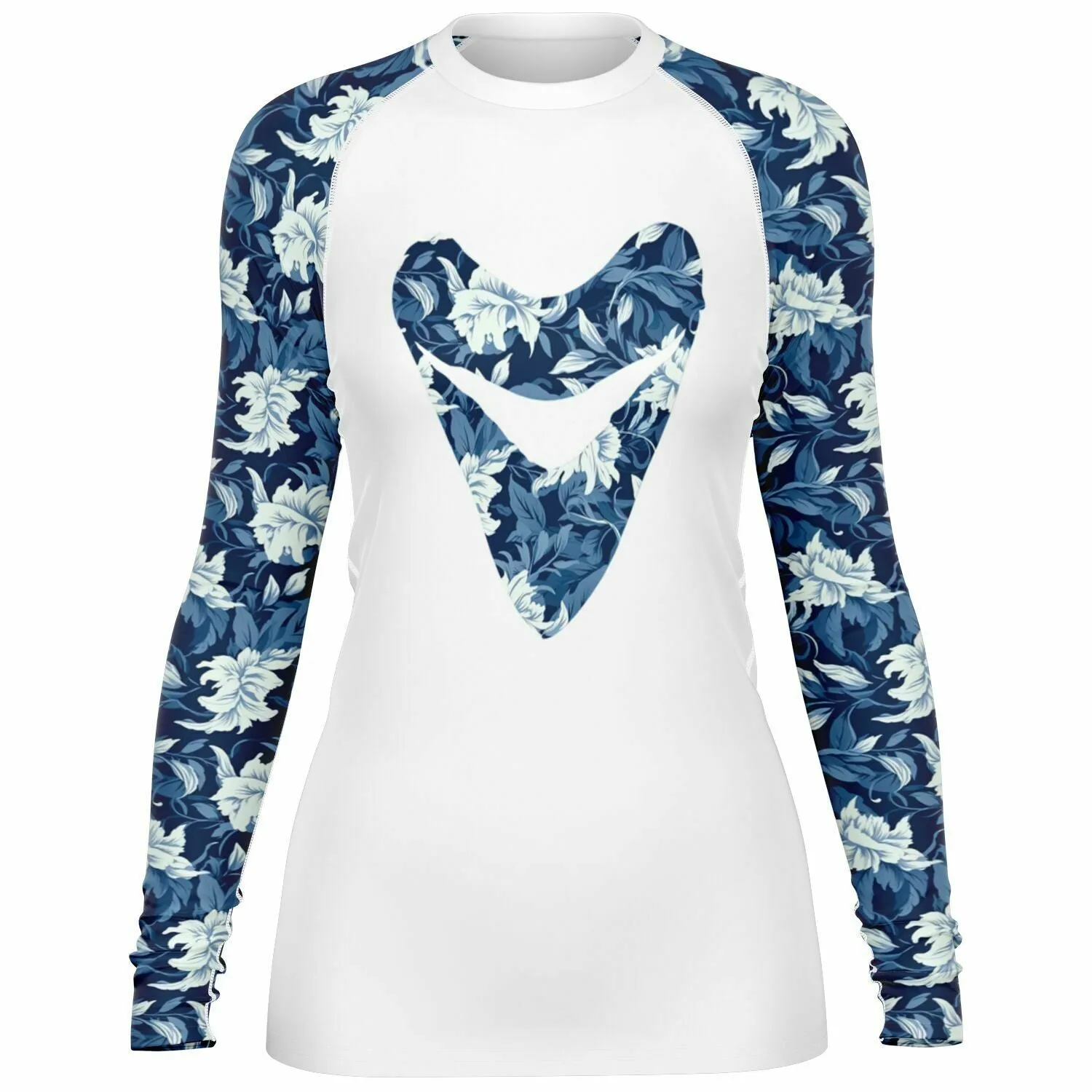 PREMIUM WOMEN'S BLUE FLORAL MEGALODON RASH GUARD - FREE SHIPPING