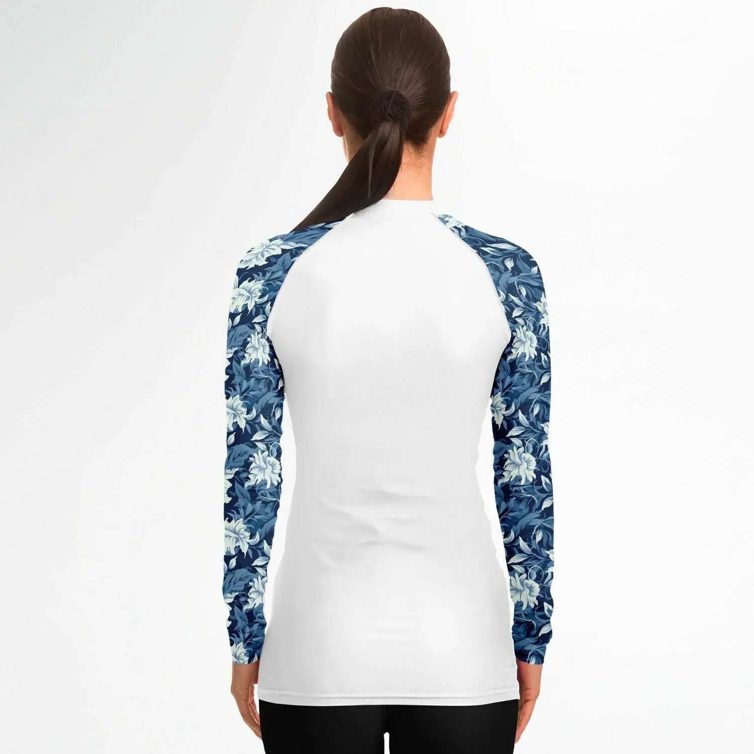 PREMIUM WOMEN'S BLUE FLORAL MEGALODON RASH GUARD - FREE SHIPPING
