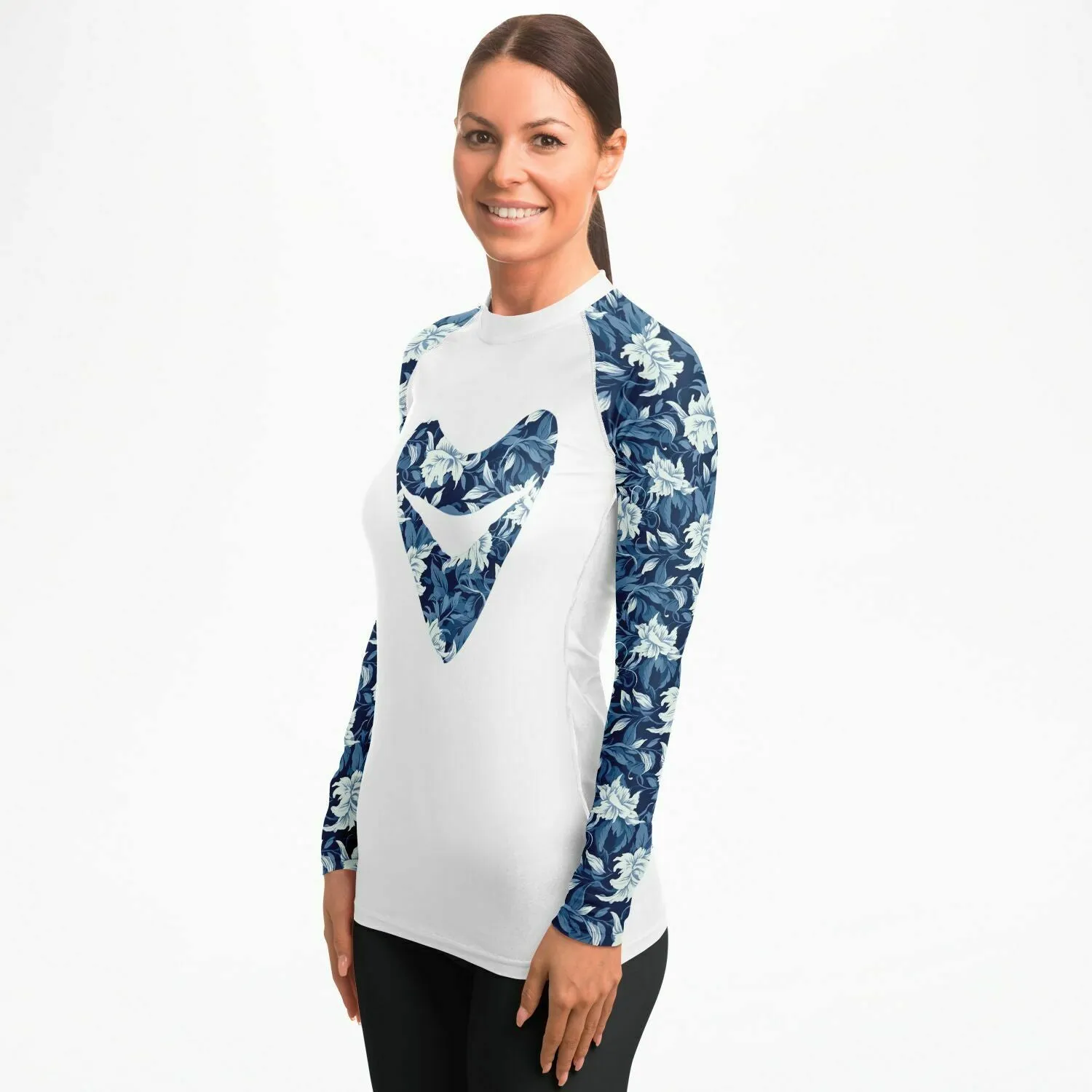 PREMIUM WOMEN'S BLUE FLORAL MEGALODON RASH GUARD - FREE SHIPPING