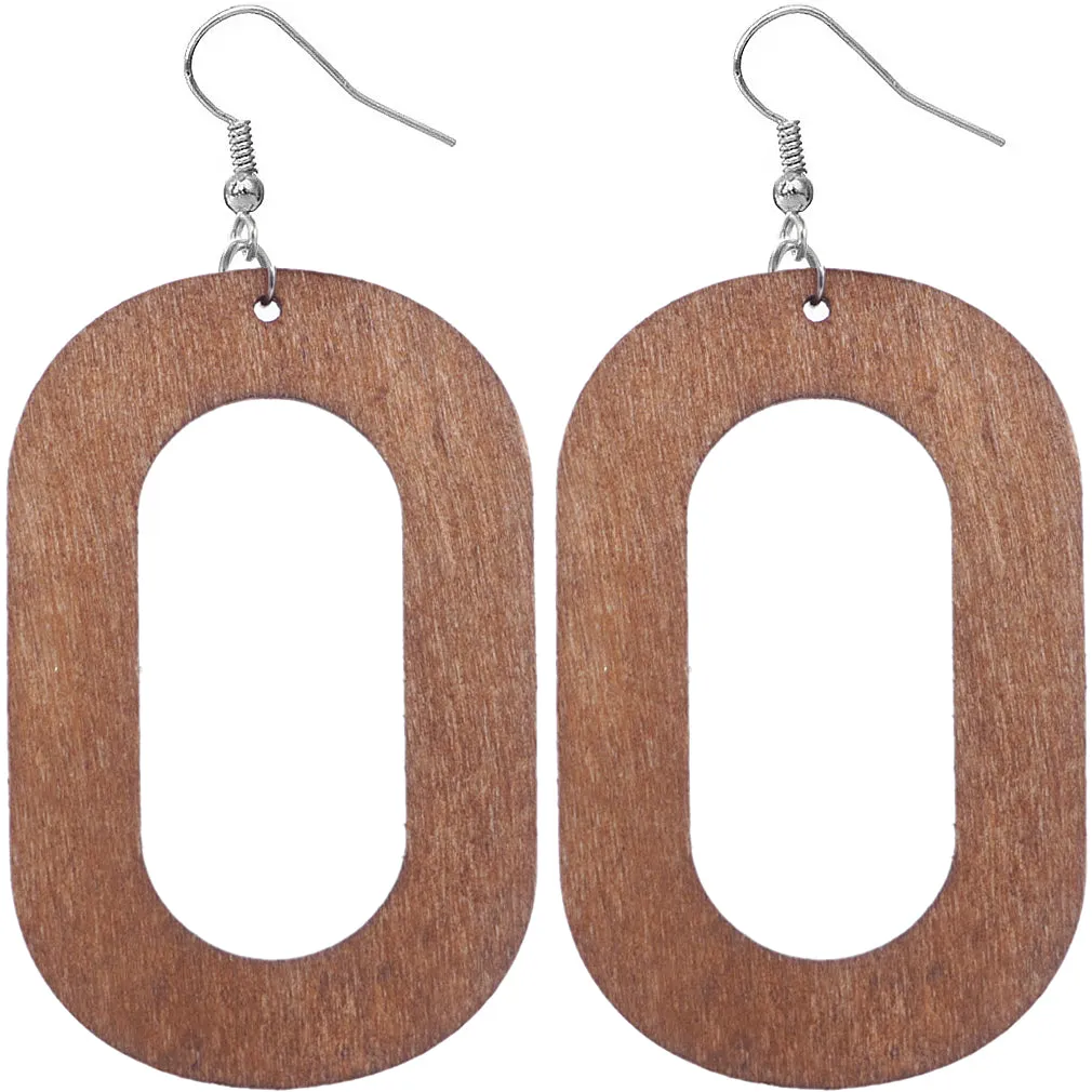 Purple Oval Wooden Dangle Earrings