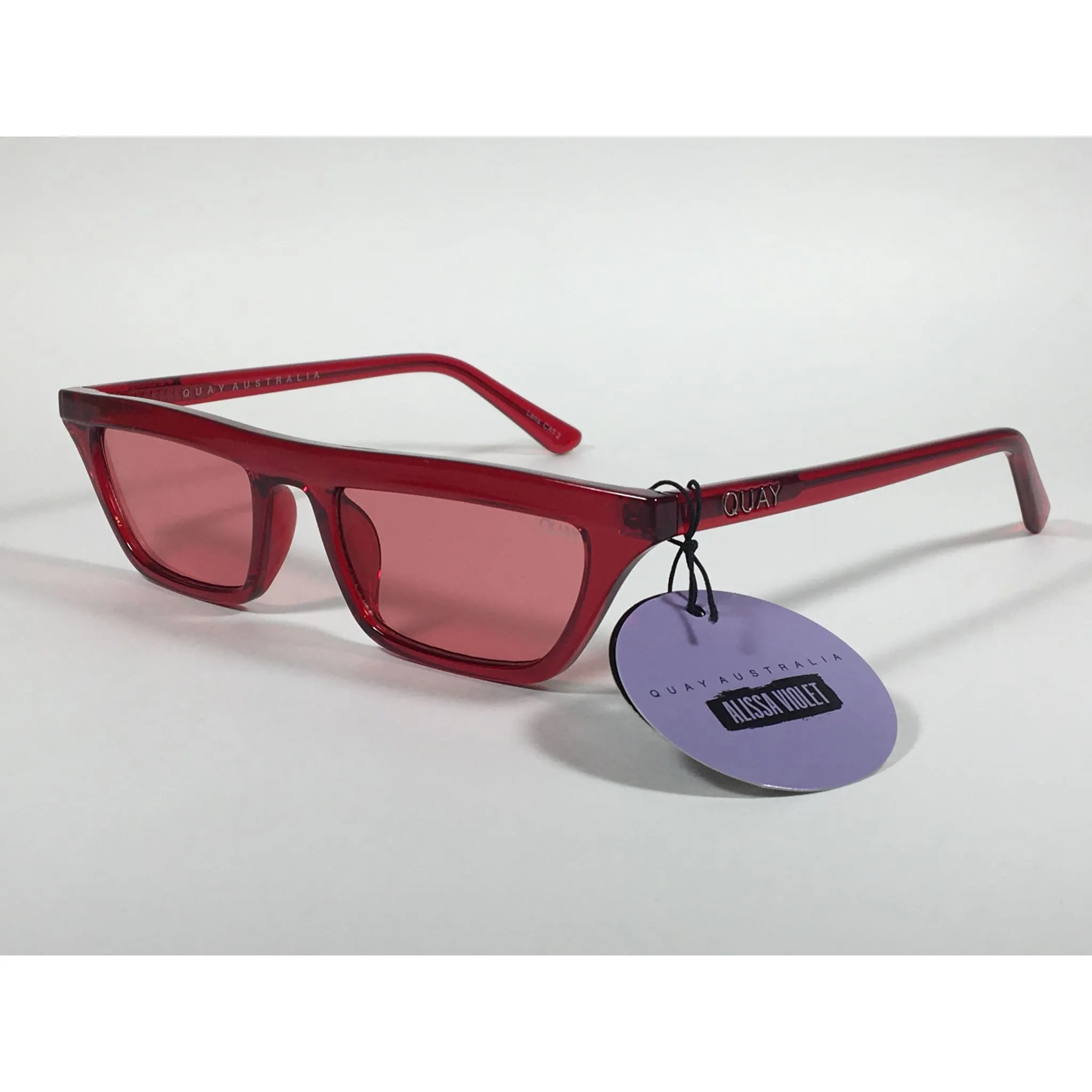 Quay Australia QW000383 RED/RED Finesse Sunglasses Alissa Violet Small Square Red Clear Frame and Lens