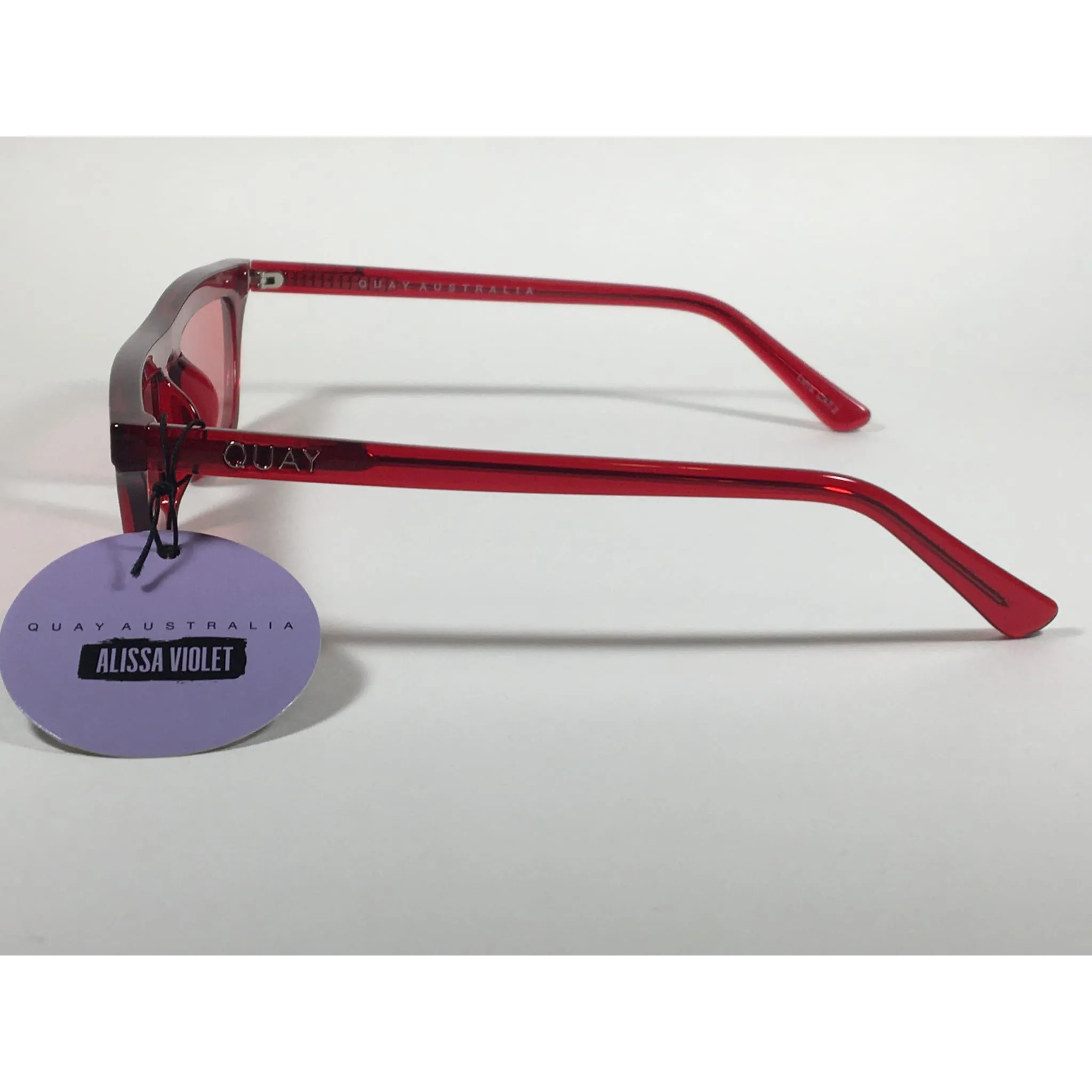 Quay Australia QW000383 RED/RED Finesse Sunglasses Alissa Violet Small Square Red Clear Frame and Lens