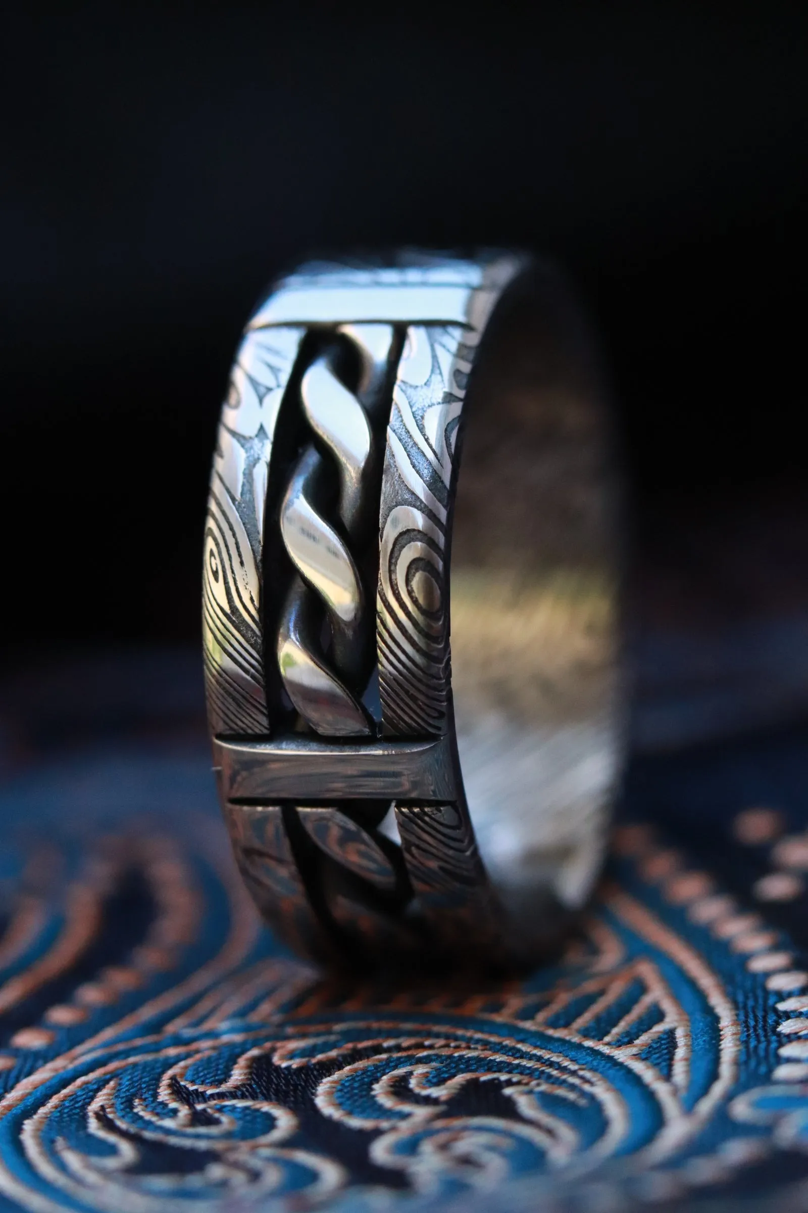 "Bregdan hybrid" handmade braided wedding ring, damascus hybrid damasteel, curb chain ring celtic rings braided rings