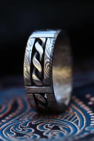 "Bregdan hybrid" handmade braided wedding ring, damascus hybrid damasteel, curb chain ring celtic rings braided rings