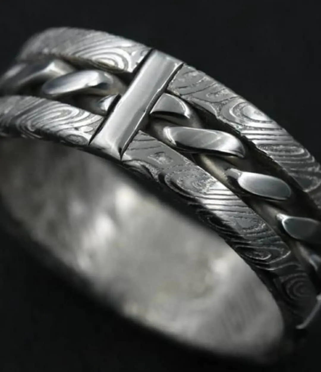 "bregdan" HYBRID handmade braided wedding ring, damascus hybrid damasteel, curb chain ring celtic rings braided rings