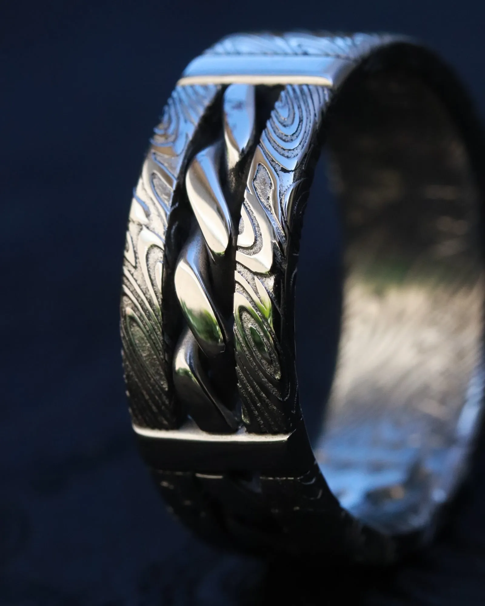 "bregdan" HYBRID handmade braided wedding ring, damascus hybrid damasteel, curb chain ring celtic rings braided rings