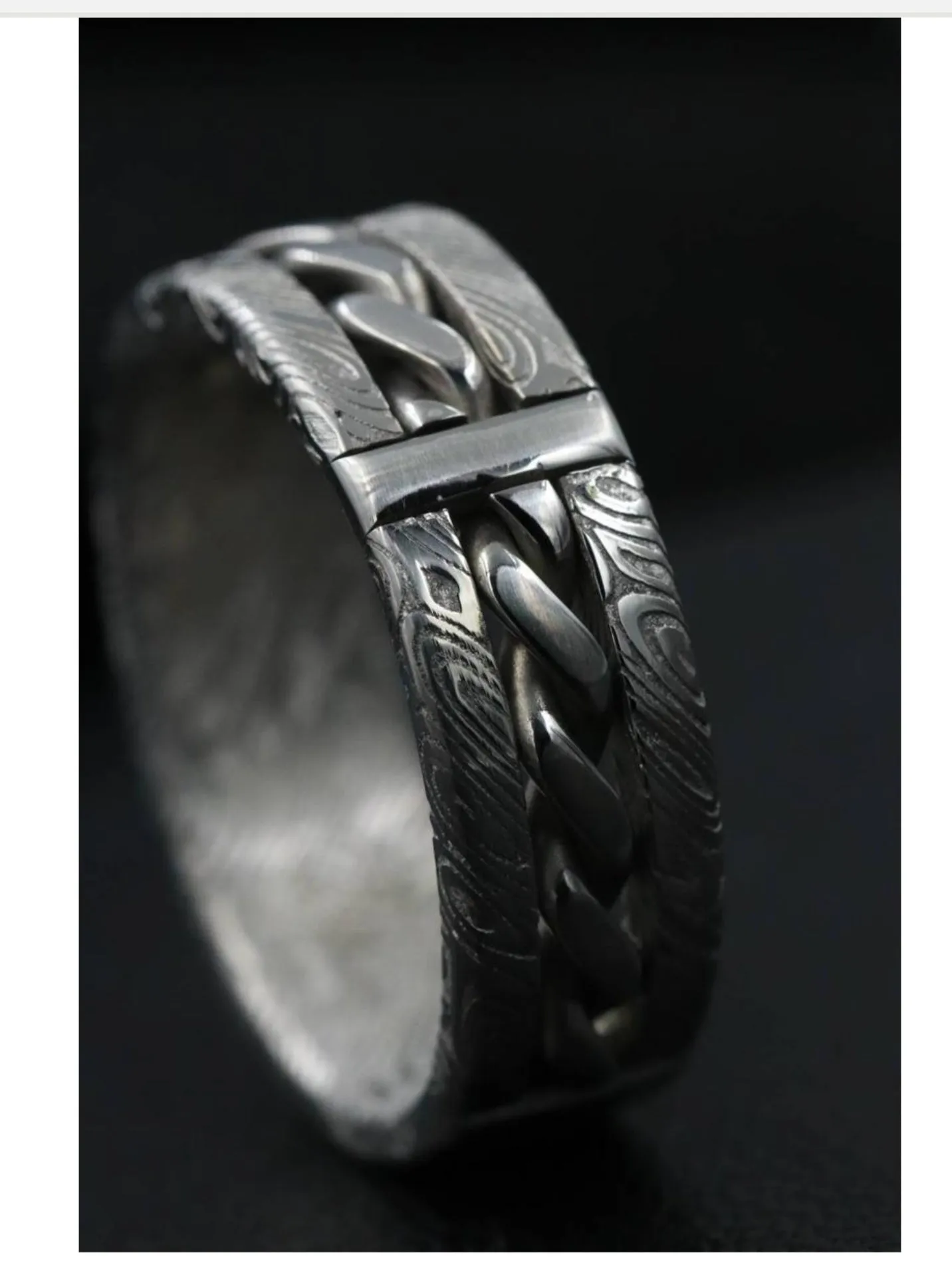 "bregdan" HYBRID handmade braided wedding ring, damascus hybrid damasteel, curb chain ring celtic rings braided rings