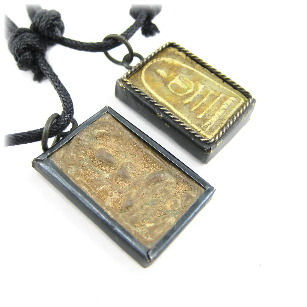Rare Two Buddha In Lotus Phra Somdej Unalome Thai Protection Amulets, Clay & Stone