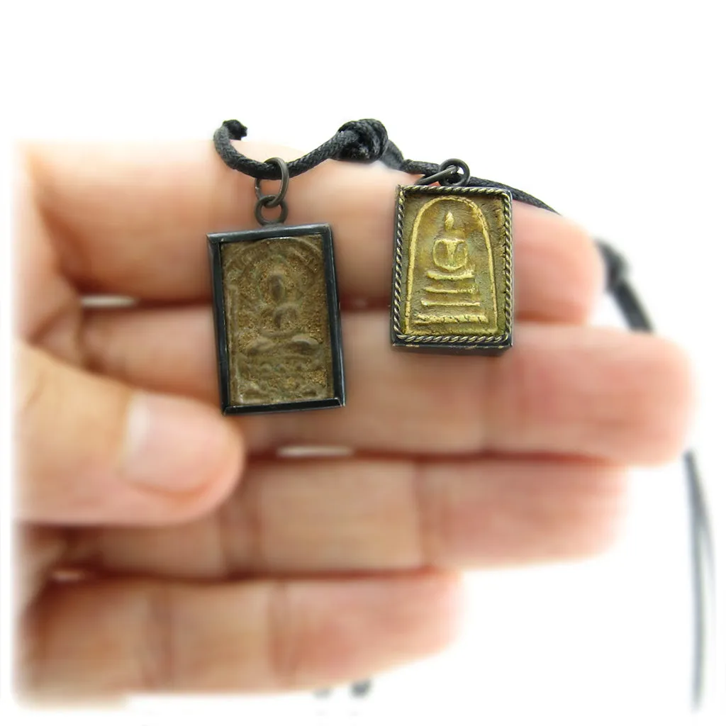 Rare Two Buddha In Lotus Phra Somdej Unalome Thai Protection Amulets, Clay & Stone
