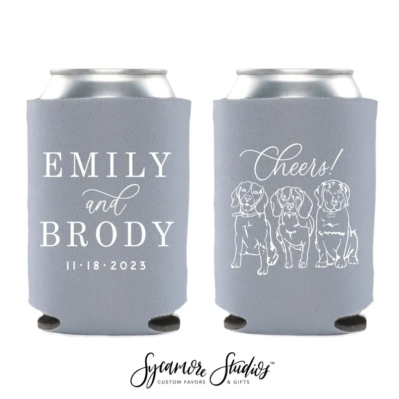 Regular & Slim Can Cooler Wedding Package #214RS - Custom Pet Illustration - Cheers