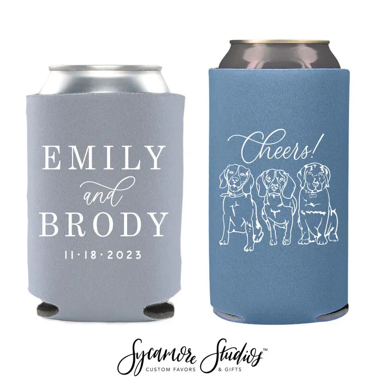 Regular & Slim Can Cooler Wedding Package #214RS - Custom Pet Illustration - Cheers