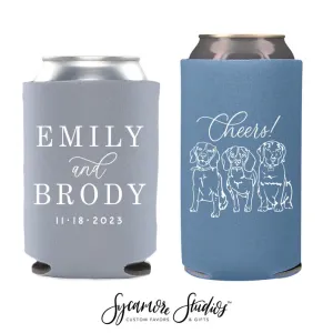 Regular & Slim Can Cooler Wedding Package #214RS - Custom Pet Illustration - Cheers